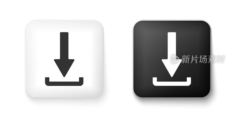 Black and white Download icon isolated on white background. Upload button. Load symbol. Arrow point to down. Square button. Vector